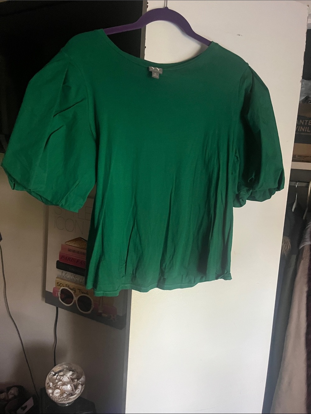 Worthington Green Puff-Sleeve Blouse